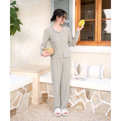 オシャレボ OSYAREVO 【ネット限定】ルームウェア セットアップ ニット カーディガン カップ付き ロングパンツ セット （ライトグリーン）｜詳細画像