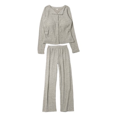 【ネット限定】ルームウェア セットアップ ニット カーディガン カップ付き ロングパンツ セット （ライトグリーン）｜詳細画像
