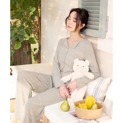 オシャレボ OSYAREVO 【ネット限定】ルームウェア セットアップ ニット カーディガン カップ付き ロングパンツ セット （ライトグリーン）｜詳細画像