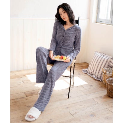 オシャレボ OSYAREVO 【ネット限定】ルームウェア セットアップ ニット カーディガン カップ付き ロングパンツ セット （ブルー）｜詳細画像