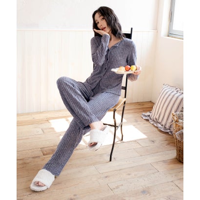 オシャレボ OSYAREVO 【ネット限定】ルームウェア セットアップ ニット カーディガン カップ付き ロングパンツ セット （ブルー）｜詳細画像