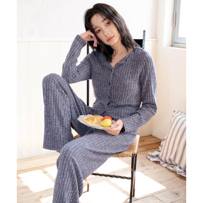 オシャレボ OSYAREVO 【ネット限定】ルームウェア セットアップ ニット カーディガン カップ付き ロングパンツ セット （ブルー）｜詳細画像