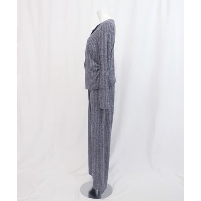 【ネット限定】ルームウェア セットアップ ニット カーディガン カップ付き ロングパンツ セット （ブルー）｜詳細画像