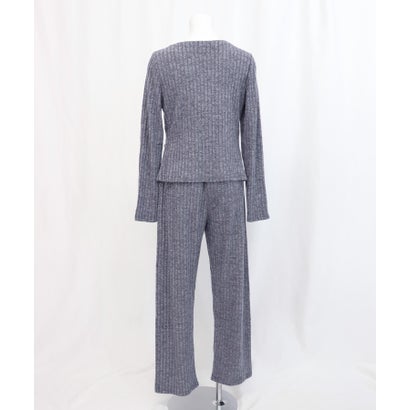 【ネット限定】ルームウェア セットアップ ニット カーディガン カップ付き ロングパンツ セット （ブルー）｜詳細画像