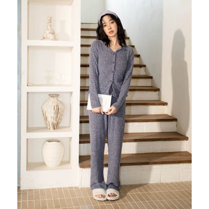 オシャレボ OSYAREVO 【ネット限定】ルームウェア セットアップ ニット カーディガン カップ付き ロングパンツ セット （ブルー）｜詳細画像