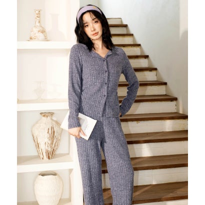 オシャレボ OSYAREVO 【ネット限定】ルームウェア セットアップ ニット カーディガン カップ付き ロングパンツ セット （ブルー）｜詳細画像