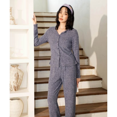 オシャレボ OSYAREVO 【ネット限定】ルームウェア セットアップ ニット カーディガン カップ付き ロングパンツ セット （ブルー）｜詳細画像