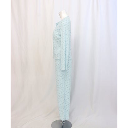 【ネット限定】ルームウェア セットアップ リブ カーディガン カップ付き ロングパンツ セット （ブルー×小花柄）｜詳細画像