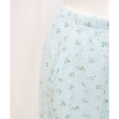 【ネット限定】ルームウェア セットアップ リブ カーディガン カップ付き ロングパンツ セット （ブルー×小花柄）｜詳細画像