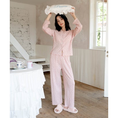 オシャレボ OSYAREVO 【ネット限定】ルームウェア セットアップ リブ カーディガン カップ付き ロングパンツ セット （ピンク×リボン柄）｜詳細画像