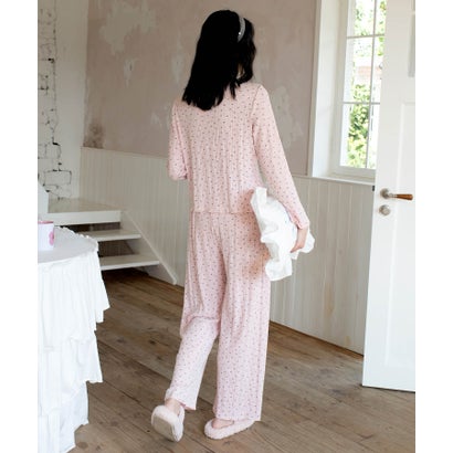 オシャレボ OSYAREVO 【ネット限定】ルームウェア セットアップ リブ カーディガン カップ付き ロングパンツ セット （ピンク×リボン柄）｜詳細画像