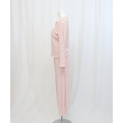 【ネット限定】ルームウェア セットアップ リブ カーディガン カップ付き ロングパンツ セット （ピンク×リボン柄）｜詳細画像