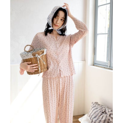 オシャレボ OSYAREVO 【ネット限定】ルームウェア セットアップ リブ カーディガン カップ付き ロングパンツ セット （ピンク×リボン柄）｜詳細画像