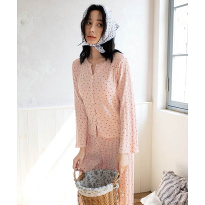オシャレボ OSYAREVO 【ネット限定】ルームウェア セットアップ リブ カーディガン カップ付き ロングパンツ セット （ピンク×リボン柄）｜詳細画像