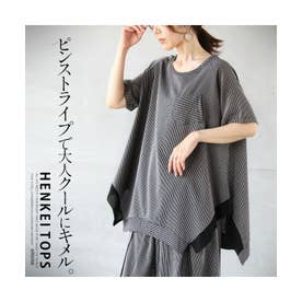 ピンストライプでクールにキメル変形トップス （ブラック）