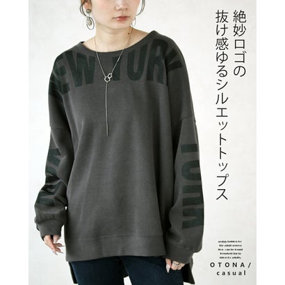 絶妙ロゴの抜け感ゆるシルエットトップス （グレー）｜詳細画像
