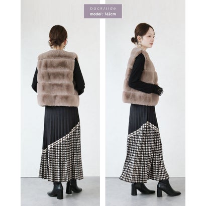 大人の品格漂う 千鳥柄プリーツニットスカート （ブラック）｜詳細画像
