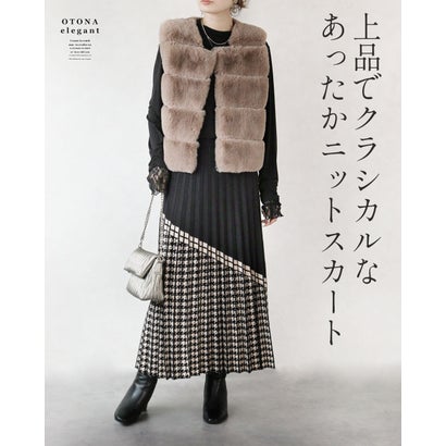 大人の品格漂う 千鳥柄プリーツニットスカート （ブラック）｜詳細画像