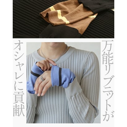 袖の可愛さでコーデを見違えさせる配色ニットトップス （グレー）｜詳細画像