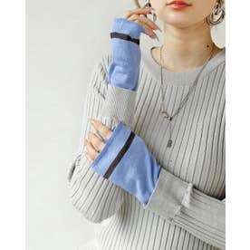 袖の可愛さでコーデを見違えさせる配色ニットトップス （グレー）