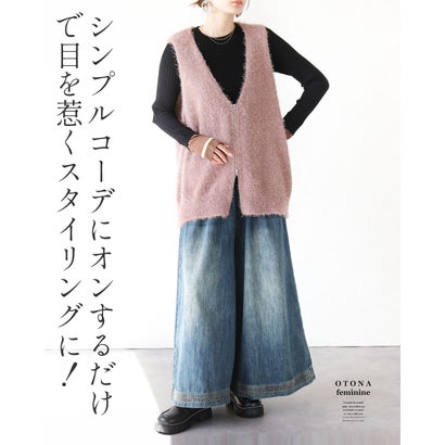 重ねるだけで旬 抜け感つくるダブルジップシャギーベスト （ピンク）｜詳細画像