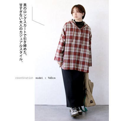 ゆるっと洒落る。大人チェック柄パーカートップス （レッド）｜詳細画像