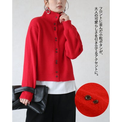 オトナ OTONA トップス ニットカーディガン 着こなし自由自在スタイルアップを叶えるニットアウター ハイネック風 襟付き （レッド）｜詳細画像