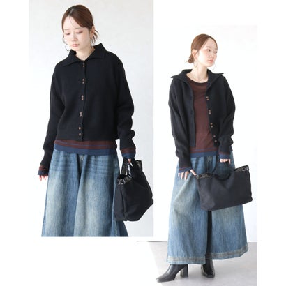 オトナ OTONA トップス ニットカーディガン 着こなし自由自在スタイルアップを叶えるニットアウター ハイネック風 襟付き （ブラック）｜詳細画像
