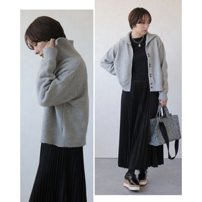 オトナ OTONA トップス ニットカーディガン 着こなし自由自在スタイルアップを叶えるニットアウター ハイネック風 襟付き （グレー）｜詳細画像
