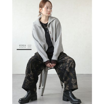 オトナ OTONA トップス ニットカーディガン 着こなし自由自在スタイルアップを叶えるニットアウター ハイネック風 襟付き （グレー）｜詳細画像