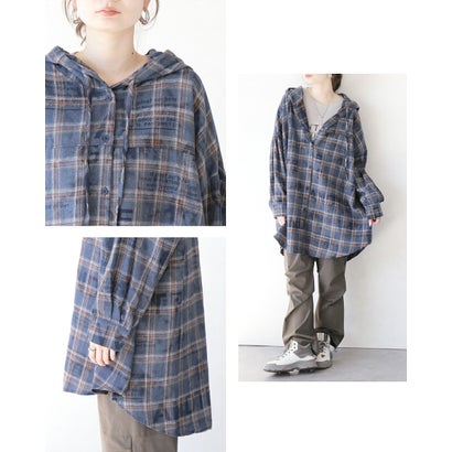 オトナ OTONA さりげないロゴ使いで差をつける。大人のチェックフードシャツ （ブルー）｜詳細画像