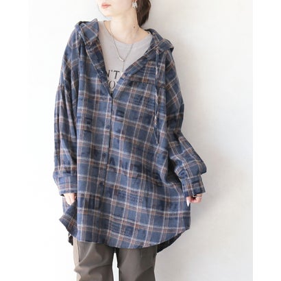オトナ OTONA さりげないロゴ使いで差をつける。大人のチェックフードシャツ （ブルー）｜詳細画像