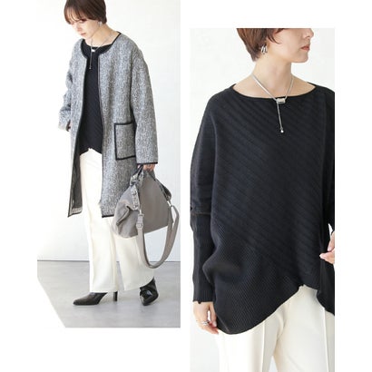 オトナ OTONA トップス ニット 美シルエットニット。着るだけで最強体型カバー 長袖 ドルマン ボートネック ゆったり （ブラック）｜詳細画像