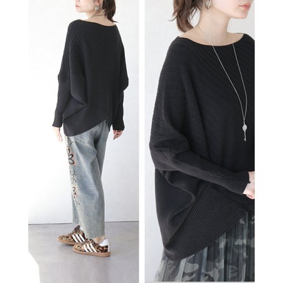 オトナ OTONA トップス ニット 美シルエットニット。着るだけで最強体型カバー 長袖 ドルマン ボートネック ゆったり （ブラック）｜詳細画像