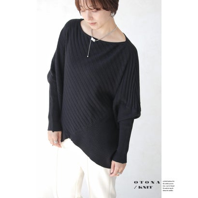 オトナ OTONA トップス ニット 美シルエットニット。着るだけで最強体型カバー 長袖 ドルマン ボートネック ゆったり （ブラック）｜詳細画像
