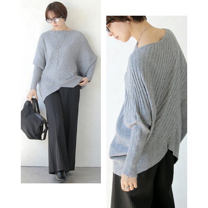オトナ OTONA トップス ニット 美シルエットニット。着るだけで最強体型カバー 長袖 ドルマン ボートネック ゆったり （グレー）｜詳細画像