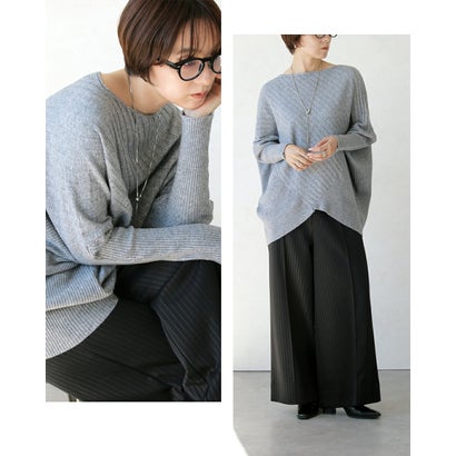 オトナ OTONA トップス ニット 美シルエットニット。着るだけで最強体型カバー 長袖 ドルマン ボートネック ゆったり （グレー）｜詳細画像
