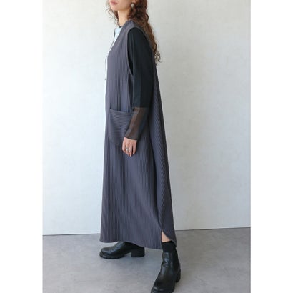 オトナ OTONA 重ねるだけで即サマになるアシンメトリー配色のリブジャンパースカート （グレー）｜詳細画像
