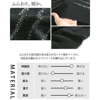 さりげない煌めきで惹きつける。スパンコールボーダー上品ニット （ブラック）｜詳細画像