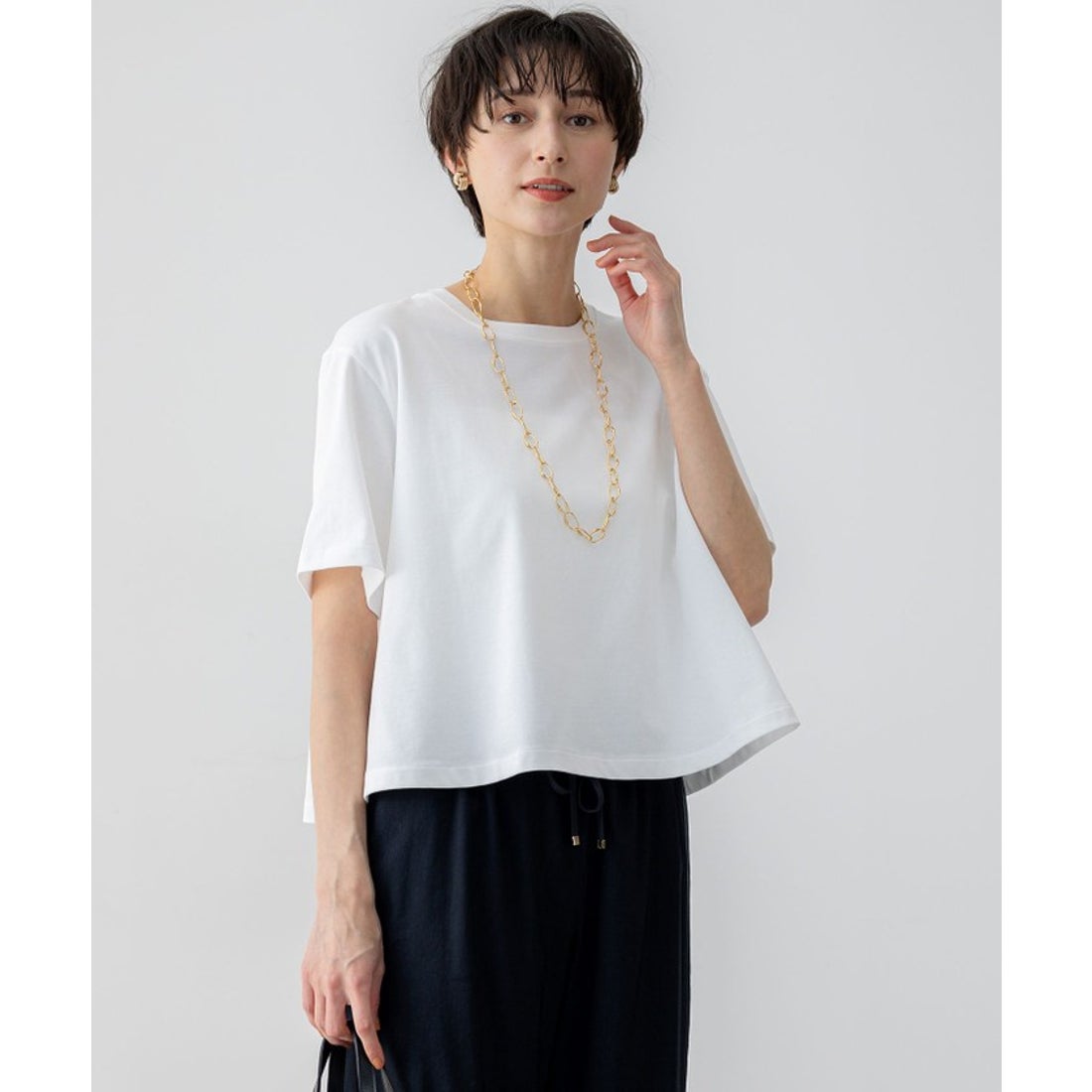 23区 S（ニジュウサンク チイサイサイズ）【洗える】スビンギザコットン クロップド Tシャツ （ホワイト系） 7,920円