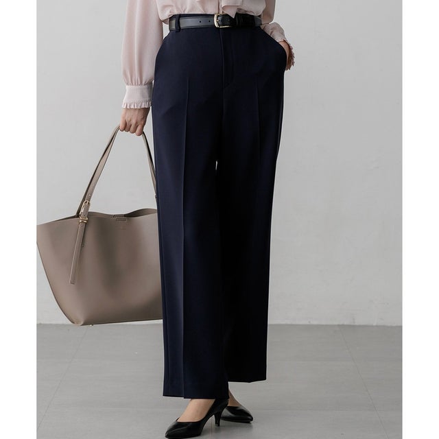 【VERY・CLASSY.・LEE掲載/セットアップ対応】トリアセダブルジョーゼット フルレングス パンツ （ネイビー系）