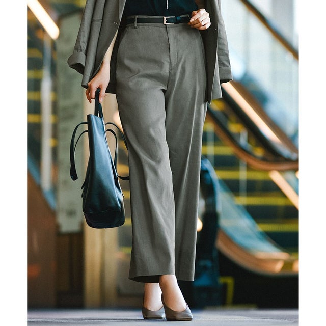 【CLASSY.6月号掲載/洗える】リネンレーヨンストレッチ ワイドパンツ （カーキ系）