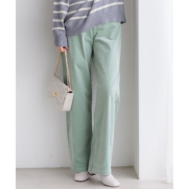 【洗える】23区DENIM ベルベットストレッチ ワイドパンツ （ミント系）