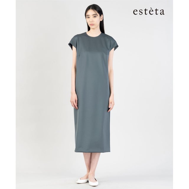 【エステータ】スキューバ フレンチスリーブ ワンピース （グレー系）