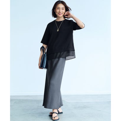 23区 S 【VERY・Oggi掲載】ストレッチジョーゼット シアーコンビ カットソー （ネイビー系）｜詳細画像