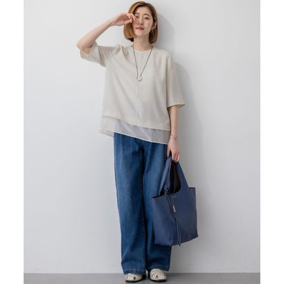 23区 S 【VERY・Oggi掲載】ストレッチジョーゼット シアーコンビ カットソー （ネイビー系）｜詳細画像
