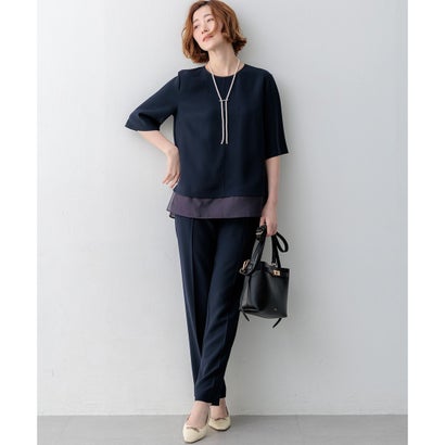 23区 S 【VERY・Oggi掲載】ストレッチジョーゼット シアーコンビ カットソー （ネイビー系）｜詳細画像
