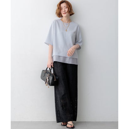 23区 S 【VERY・Oggi掲載】ストレッチジョーゼット シアーコンビ カットソー （ネイビー系）｜詳細画像