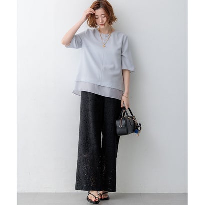 23区 S 【VERY・Oggi掲載】ストレッチジョーゼット シアーコンビ カットソー （ネイビー系）｜詳細画像