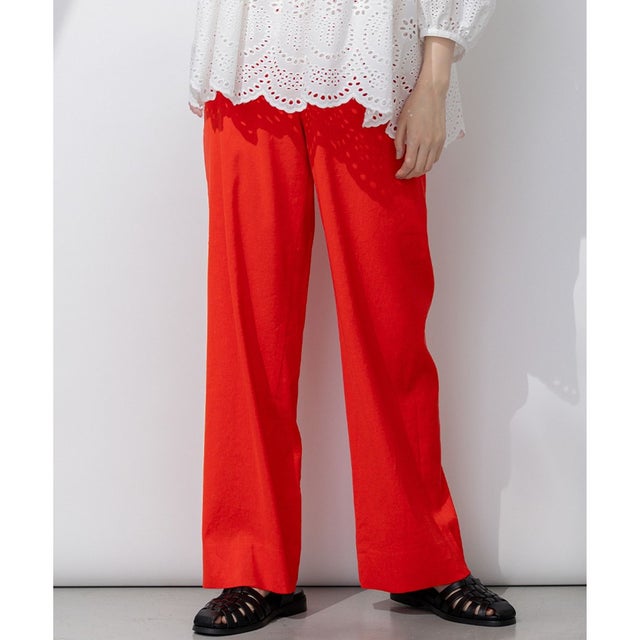 【Oggi5月号掲載/洗える】リネンレーヨンストレッチ ワイド パンツ （オレンジ系）